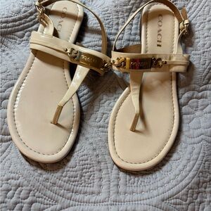 Coach Women's Beige Sandals with Gold Accents